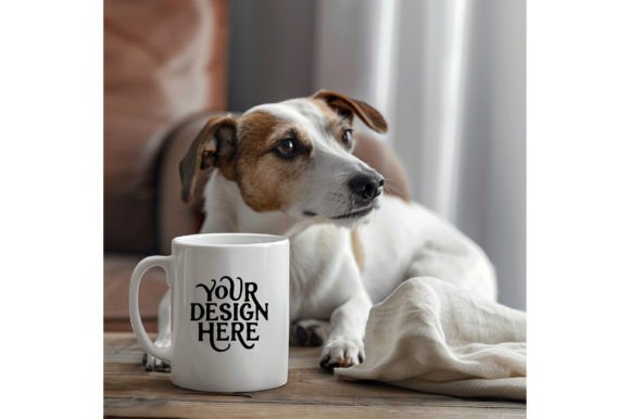 Dog with Empty Mug White Color Mockup: A Clean Canvas for Creatives