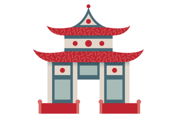 Japanese House Pagoda Color Icon: Asian Design Asset Guide