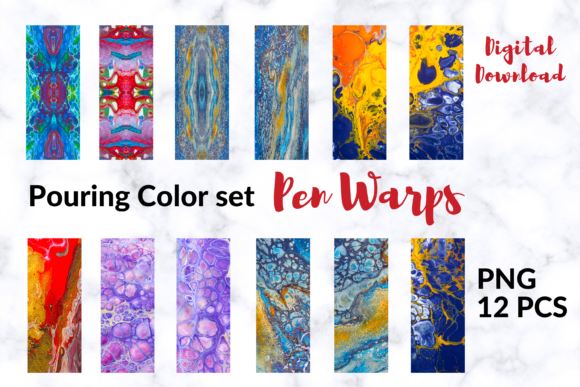 Vibrant Pouring Color Pattern Pen Wraps: 12 Unique Designs